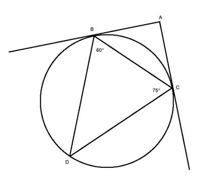 Geometry drawing of a circle with a triangle and tangents.